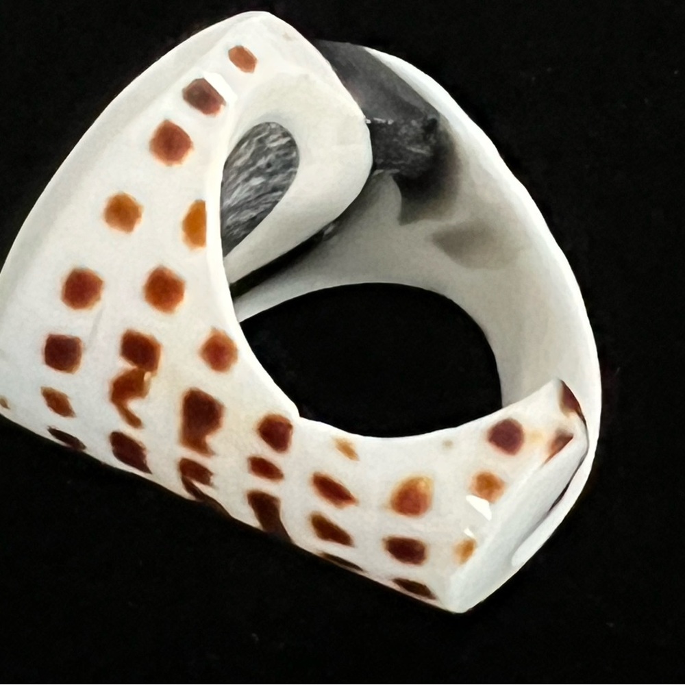 Shell Statement Round Large Ring White Black & Br… - image 4